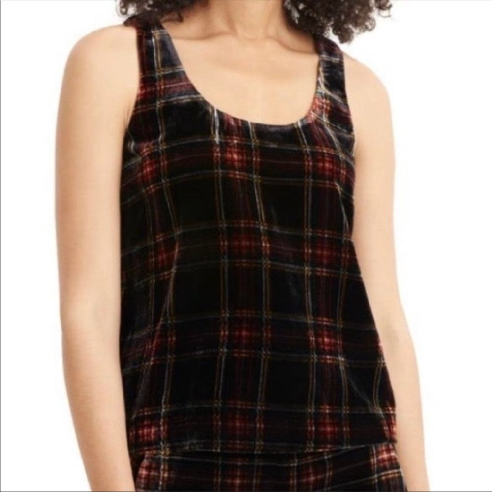 J. CREW Women’s Black Red Velvet Tank Top Size 8 Stewart Tartan Sleeveless - Picture 3 of 15